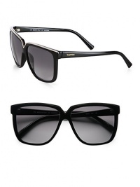 A retro-inspired, square-shaped, acetate frame is accented by a metal V detail. Available in black with grey gradient lens.Logo temples100% UV protectionMade in Italy A retro-inspired, square-shaped, acetate frame is accented by a metal V detail. Available in black with grey gradient lens.Logo temples100% UV protectionMade in Italy