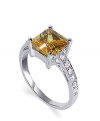 Nickel Free Sterling Silver 10mm Princess cut Yellow Cubic Zirconia Polished Finish 2mm Band Ring Size 5, 6, 7, 8, 9, 10