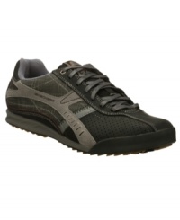 An abstract combination of panels and textures accent these sporty Skechers men's sneakers with the right amount of modern edge. An abstract combination of panels and textures accent these sporty Skechers men's sneakers with the right amount of modern edge.