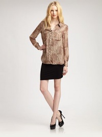 Exotic meets chic in this classic silk silhouette with an intricate snakeskin print.Point collarLong sleeves with button cuffsButton placketPatch chest pocketsCurved hemAbout 27 from shoulder to hemSilkDry cleanImportedModel shown is 5'10 (177cm) wearing US size Small. Exotic meets chic in this classic silk silhouette with an intricate snakeskin print.Point collarLong sleeves with button cuffsButton placketPatch chest pocketsCurved hemAbout 27 from shoulder to hemSilkDry cleanImportedModel shown is 5'10 (177cm) wearing US size Small.