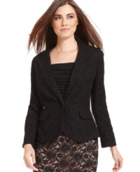 Lace is back for fall fashion, this time as an elegant fitted blazer from Style&co. Layer it over a simple black top, or pair it with a vibrant print for more splash! Lace is back for fall fashion, this time as an elegant fitted blazer from Style&co. Layer it over a simple black top, or pair it with a vibrant print for more splash!