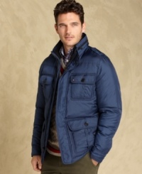 Whether you're maneuvering tactics or playing the field, you do it in style with this four pocket field jacket by Tommy Hilfiger.