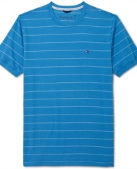 Kick your casual style up a notch with stripes on this Tommy Hilfiger t-shirt. Kick your casual style up a notch with stripes on this Tommy Hilfiger t-shirt.