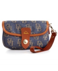 Laid-back denim gets an instant upgrade in graphic, signature DB pattern and supple leather trim. This adorable Dooney & Bourke wristlet is perfectly proportioned to stow keys, cash, cards and ID. Detachable strap transforms the design into a mini clutch that discretely slips inside almost any purse. Laid-back denim gets an instant upgrade in graphic, signature DB pattern and supple leather trim. This adorable Dooney & Bourke wristlet is perfectly proportioned to stow keys, cash, cards and ID. Detachable strap transforms the design into a mini clutch that discretely slips inside almost any purse.