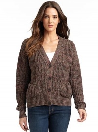 THE LOOKMulticolor tweed designV-neckButton frontLong sleevesDual front patch pocketsRibbed cuffs and hemTHE FITAbout 36 from shoulder to hemTHE MATERIALCottonCARE & ORIGINHand wash or dry cleanImportedModel shown is 5'8 (173cm) wearing US size Small. THE LOOKMulticolor tweed designV-neckButton frontLong sleevesDual front patch pocketsRibbed cuffs and hemTHE FITAbout 36 from shoulder to hemTHE MATERIALCottonCARE & ORIGINHand wash or dry cleanImportedModel shown is 5'8 (173cm) wearing US size Small.
