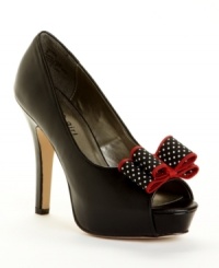 Flirt with your feet. Adorable fabric ups the cuteness factor of the already sexy Luckee peep-toe platform pumps by Madden Girl. Flirt with your feet. Adorable fabric ups the cuteness factor of the already sexy Luckee peep-toe platform pumps by Madden Girl.