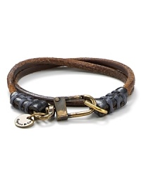 Two loops of vegetable-tanned leather are accented with navy tabs and feature an antiqued gold-tone buckle for classic masculine appeal. Two loops of vegetable-tanned leather are accented with navy tabs and feature an antiqued gold-tone buckle for classic masculine appeal.