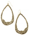 Organic inspiration. A subtle asymmetrical design makes RACHEL Rachel Roy's trendy hoop earrings a total must-have. Crafted in gold tone mixed metal with sparkling crystal accents. Approximate drop: 3-1/4 inches.