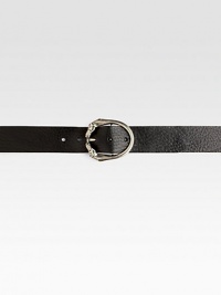 Silver horse-head buckle adorns this classic belt of textured Italian leather.LeatherPalladium hardware1.6 wideMade in Italy Silver horse-head buckle adorns this classic belt of textured Italian leather.LeatherPalladium hardware1.6 wideMade in Italy