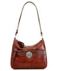 A laid-back shape gets a little luxe appeal with this haute hobo from Giani Bernini. The supple, glazed leather is dressed up in eye-catching signature hardware and faux croc-embossed accents, for a look that's undecidedly on-trend. A laid-back shape gets a little luxe appeal with this haute hobo from Giani Bernini. The supple, glazed leather is dressed up in eye-catching signature hardware and faux croc-embossed accents, for a look that's undecidedly on-trend.