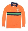 Polo by Ralph Lauren Boys Patch Rugby Long Sleeve Polo T-shirt (M(10-12), Orange/navy/green)