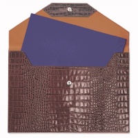 Crocodile Embossed Leather Large Envelope, Brown, Holds up to 9x12 folder