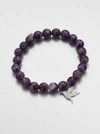 A delicate diamond accented 14k white gold hummingbird charm on a stunning amethyst beaded stretch bracelet. Diamonds, .09 tcw14k white goldAmethystLength, about 2.5Slip-on styleImported A delicate diamond accented 14k white gold hummingbird charm on a stunning amethyst beaded stretch bracelet. Diamonds, .09 tcw14k white goldAmethystLength, about 2.5Slip-on styleImported