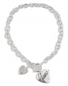 GUESS Silver-Tone Rhinestone Heart Charm Neckl, SILVER