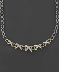 X's and O'x in two lustrous tones make a sweet appearance on this lovely diamond necklace, accented with round-cut diamonds (1/4 ct. t.w.). Approximate length: 17 inches. X's and O'x in two lustrous tones make a sweet appearance on this lovely diamond necklace, accented with round-cut diamonds (1/4 ct. t.w.). Approximate length: 17 inches.