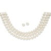 Round Simulated Pearl Goldtone Metal Triple-Strand Necklace 18 and Stud Earrings Set