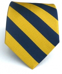 100% Silk Woven Classic Twill Navy and Gold Striped Tie 100% Silk Woven Classic Twill Navy and Gold Striped Tie