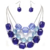 Contessa Bella Fancy Chunky Silver Tone Multi Layered Blue and Aqua Lucite Ice Bead Statement Bib Women Necklace and Earrings Set Elegant Trendy Beaded Fashion Jewelry N9934