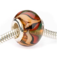 Murano Style Glass Lampwork Bead Fits Pandora Amber W/Red Green Chevron 14mm (1) Murano Style Glass Lampwork Bead Fits Pandora Amber W/Red Green Chevron 14mm (1)
