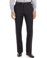 Bored with basic black? In a cool, crisp navy, these Calvin Klein pants are change you've been waiting for. Bored with basic black? In a cool, crisp navy, these Calvin Klein pants are change you've been waiting for.