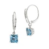 Sterling Silver Square Sky Blue Topaz Drop with Cubic Zirconia Accent Leverback Earrings