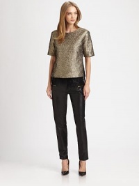 Glistening metallic jacquard in a structured silhouette with elbow-length sleeves and an invisible back zipper. RoundneckElbow-length sleevesInvisible back zipperFully lined55% polyester/36% acrylic/9% woolDry cleanImportedModel shown is 5'9 (176cm) wearing US size 0. Glistening metallic jacquard in a structured silhouette with elbow-length sleeves and an invisible back zipper. RoundneckElbow-length sleevesInvisible back zipperFully lined55% polyester/36% acrylic/9% woolDry cleanImportedModel shown is 5'9 (176cm) wearing US size 0.