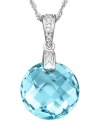 Pure pleasure. This pendant features round-cut blue topaz (7-1/3 ct. t.w.) and diamond accents set in 14k white gold. Approximate length: 18 inches. Approximate drop: 3/4 inch.