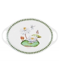 An exotic take on the much-loved Botanic Garden pattern, the handled platter blooms with lush white waterlilies. Portmeirion's trademark triple-leaf border puts the finishing touch on this new dinnerware classic. An exotic take on the much-loved Botanic Garden pattern, the handled platter blooms with lush white waterlilies. Portmeirion's trademark triple-leaf border puts the finishing touch on this new dinnerware classic.