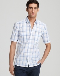 HUGO Exino 2-Pocket Plaid Short Sleeve Sport Shirt - Slim Fit HUGO Exino 2-Pocket Plaid Short Sleeve Sport Shirt - Slim Fit