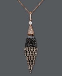 Gothic and glam. EFFY Collection's deeply-hued drop pendant combines round-cut champagne diamonds (1/2 ct. t.w.), white diamonds (1/3 ct. t.w.) and black diamonds (1/3 ct. t.w.) in a pretty 14k rose gold setting. Approximate length: 18 inches. Approximate drop length: 2-1/4 inches. Approximate drop width: 1/2 inch. Gothic and glam. EFFY Collection's deeply-hued drop pendant combines round-cut champagne diamonds (1/2 ct. t.w.), white diamonds (1/3 ct. t.w.) and black diamonds (1/3 ct. t.w.) in a pretty 14k rose gold setting. Approximate length: 18 inches. Approximate drop length: 2-1/4 inches. Approximate drop width: 1/2 inch.