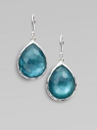 From the Wonderland Collection. A graceful, faceted teardrop-shaped doublet, the color of softly faded denim, combines color-backed mother-of-pearl layered with clear quartz in an elegantly simple sterling silver setting.Mother-of-pearl and clear quartzSterling silverLength, about 1¼Ear wireImported
