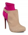 Push fashion boundaries with confidence. The Celio booties by RACHEL Rachel Roy are a unique take on the colorblock trend with a magenta sock and orange heel against nude leather.