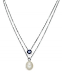 A classic style with a modern spin. Fresh by Honora's pretty two-row necklace features a cultured freshwater pearl (9-9-1/2 mm) and a bezel-set amethyst (1/2 ct. t.w.) in sterling silver. Approximate length: 16 and 17 inches + 2-inch extender. Approximate drop: 1/2 inch and 1/4 inch.