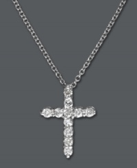 Show your faith in style! Effy Collection's symbolic and sparkling cross pendant features seamless rows of round-cut diamonds (1/5 ct. t.w.). Set in polished 14k white gold. Approximate length: 18 inches. Approximate drop: 1/2 inch. Show your faith in style! Effy Collection's symbolic and sparkling cross pendant features seamless rows of round-cut diamonds (1/5 ct. t.w.). Set in polished 14k white gold. Approximate length: 18 inches. Approximate drop: 1/2 inch.
