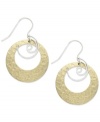 The perfect shimmering mix. Jody Coyote's pretty drop earrings features open-cut circles of gold-colored bronze patina, set in sterling silver with a swirling silver accent. Approximate drop: 1-1/2 inches.