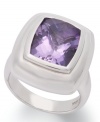 Cushion-cut and totally chic! This glamorous gemstone ring features a cushion-cut amethyst (4-3/4 ct. t.w.) set in sterling silver. Size 7.