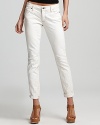 These Paige Denim skinny jeans tout an off-white wash and allover crinkled effect for a cool lived-in feel.