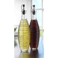 Ribbed Swelled Glass Oil and Vinegar Cruet Dispenser, Set of 2