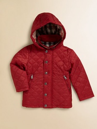 A quilted classic with detachable hood, check lining and zippered pockets in an A-line silhouette to help your mini-me brave the elements in style.Snap-off hoodShirt collarLong sleevesSnap-front with concealed zipperSide slash pockets with zippersNylonMachine washImported Please note: Number of snaps may vary depending on size ordered. A quilted classic with detachable hood, check lining and zippered pockets in an A-line silhouette to help your mini-me brave the elements in style.Snap-off hoodShirt collarLong sleevesSnap-front with concealed zipperSide slash pockets with zippersNylonMachine washImported Please note: Number of snaps may vary depending on size ordered.