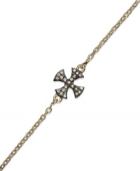 Crossover appeal. This necklace, set in 14k gold over sterling silver and oxidized sterling silver, shines with cubic zirconia accents. Approximate length: 7-1/2 inches. Approximate charm size: 1/2 inch.