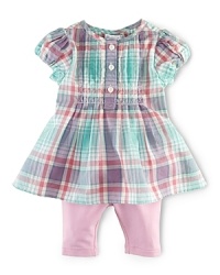 Designed in a pretty pastel palette, this adorable coordinating set pairs a plaid cotton twill tunic with a solid stretch legging for the perfect warm-weather ensemble. Designed in a pretty pastel palette, this adorable coordinating set pairs a plaid cotton twill tunic with a solid stretch legging for the perfect warm-weather ensemble.