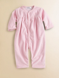 You'll heart this reversible, soft cotton one-piece on your little bundle of joy.V-neckLong sleevesFull front snapsBottom snapsHearts: 80% cotton/20% polyesterSolid: Pima cottonMachine washImported Please note: Number of snaps may vary depending on size ordered. You'll heart this reversible, soft cotton one-piece on your little bundle of joy.V-neckLong sleevesFull front snapsBottom snapsHearts: 80% cotton/20% polyesterSolid: Pima cottonMachine washImported Please note: Number of snaps may vary depending on size ordered.