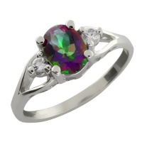 1.80 Ct Green Oval Mystic Topaz & White Round Topaz .925 Silver Ring 1.80 Ct Green Oval Mystic Topaz & White Round Topaz .925 Silver Ring