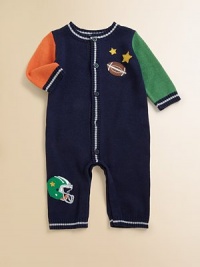 Your little player will go all the way in this one-piece, sweater design with football appliqués for in-the-game style.CrewneckLong sleevesButton-frontBottom snapsCottonMachine washImported Please note: Number of snaps may vary depending on size ordered. Your little player will go all the way in this one-piece, sweater design with football appliqués for in-the-game style.CrewneckLong sleevesButton-frontBottom snapsCottonMachine washImported Please note: Number of snaps may vary depending on size ordered.
