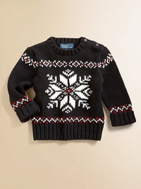An intarsia-knit snowflake design adorns this timeless crewneck sweater for heritage style.Ribbed crewneckLong sleeves with turn-back cuffsShoulder buttonsCottonMachine washImported Please note: Number of buttons may vary depending on size ordered. An intarsia-knit snowflake design adorns this timeless crewneck sweater for heritage style.Ribbed crewneckLong sleeves with turn-back cuffsShoulder buttonsCottonMachine washImported Please note: Number of buttons may vary depending on size ordered.
