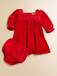 A pretty dress is crafted in ultra-soft velour with sweet smocked detailing.Smocked straight necklineLong puffed sleevesBack buttonsCottonMachine washImported Please note: Number of buttons/snaps may vary depending on size ordered. A pretty dress is crafted in ultra-soft velour with sweet smocked detailing.Smocked straight necklineLong puffed sleevesBack buttonsCottonMachine washImported Please note: Number of buttons/snaps may vary depending on size ordered.