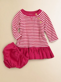 Bold stripes and crown-embossed buttons accent this adorable dress that's crafted in a drop-waist silhouette with a precious ruffled skirt.Ribbed crewneckLong sleevesShoulder buttonsDrop-waist silhouetteRuffled hemCottonMachine washImported Please note: Number of buttons may vary depending on size ordered. Bold stripes and crown-embossed buttons accent this adorable dress that's crafted in a drop-waist silhouette with a precious ruffled skirt.Ribbed crewneckLong sleevesShoulder buttonsDrop-waist silhouetteRuffled hemCottonMachine washImported Please note: Number of buttons may vary depending on size ordered.
