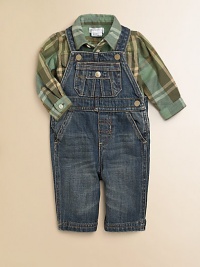 This essential, classic set pairs a durable, versatile denim overall with a preppy plaid button-down. Shirt Straight point collarLong sleeves with barrel cuffsButton-frontTwo button patch pocket Overall Shoulder strapsAdjustable snapsSnap sidesAngled hand pocketsSnap-flap coin pocketBack patch pocketsCottonMachine washImported Please note: Number of buttons/snaps may vary depending on size ordered. This essential, classic set pairs a durable, versatile denim overall with a preppy plaid button-down. Shirt Straight point collarLong sleeves with barrel cuffsButton-frontTwo button patch pocket Overall Shoulder strapsAdjustable snapsSnap sidesAngled hand pocketsSnap-flap coin pocketBack patch pocketsCottonMachine washImported Please note: Number of buttons/snaps may vary depending on size ordered.