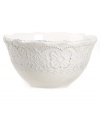 More than charming, the Blanc Elisabeth cereal bowl from Versailles Maison incorporates a scalloped edge, floral medallions and soft white finish to perfect vintage-style settings.