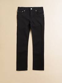 A classic straight leg silhouette in an updated dark hue with leather logo and silver grommets.Front button closureWaistband with belt loopsZip flyFive-pocket styling91% cotton/8% polyester/1% elastaneMachine washImported A classic straight leg silhouette in an updated dark hue with leather logo and silver grommets.Front button closureWaistband with belt loopsZip flyFive-pocket styling91% cotton/8% polyester/1% elastaneMachine washImported